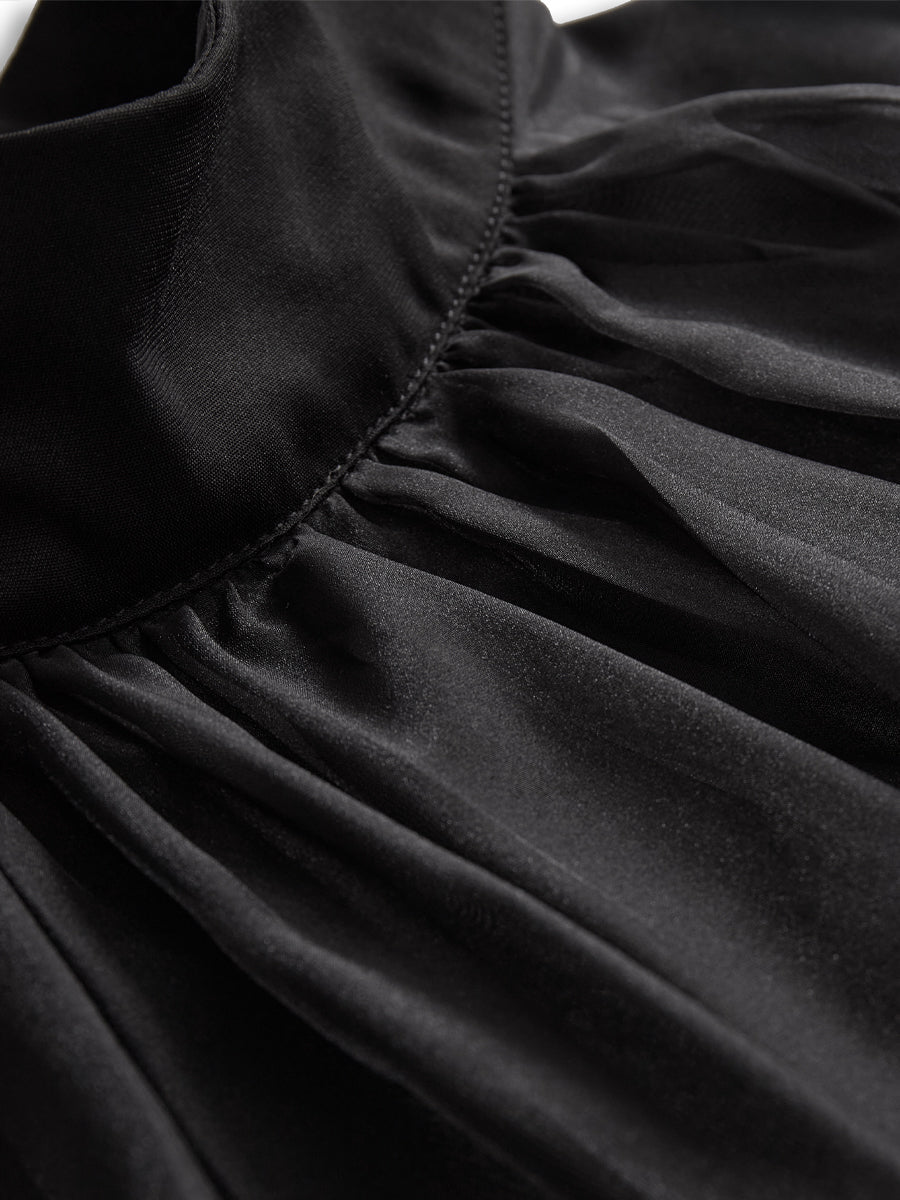 Elegant Black High-Neck Sheer Chiffon - Blouse