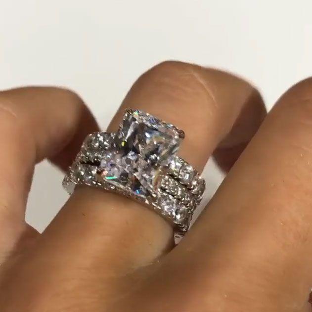 3PCS 4.0ct Radiant Cut Bridal Set with Eternity Band Shineofdiamond