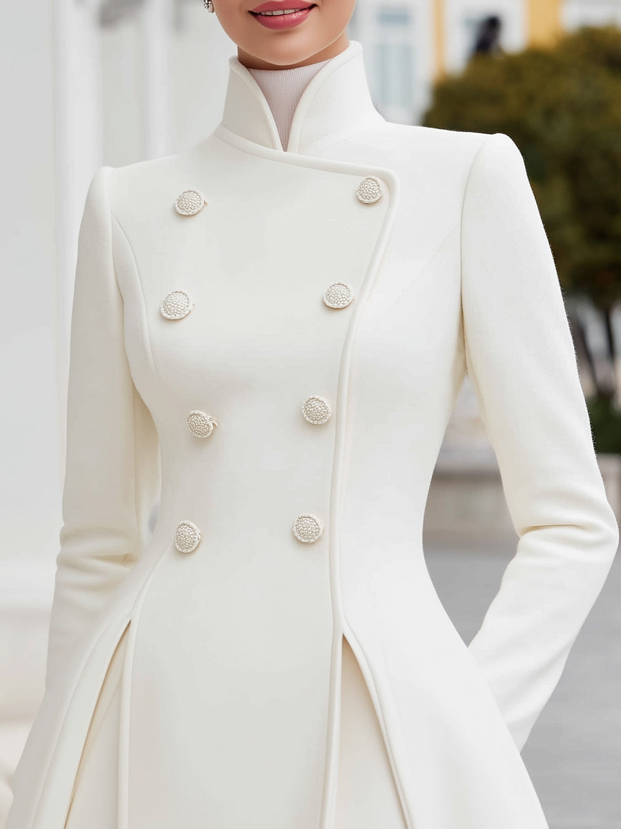 Elegant Double-Breasted Flared A-Line Women's Coat Dress - Coat Dress