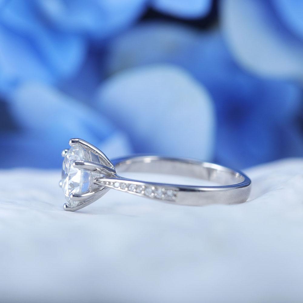 ShineofDiamond Classic Round Cut Moissanite Sterling Silver Engagement Ring Shine of Diamond
