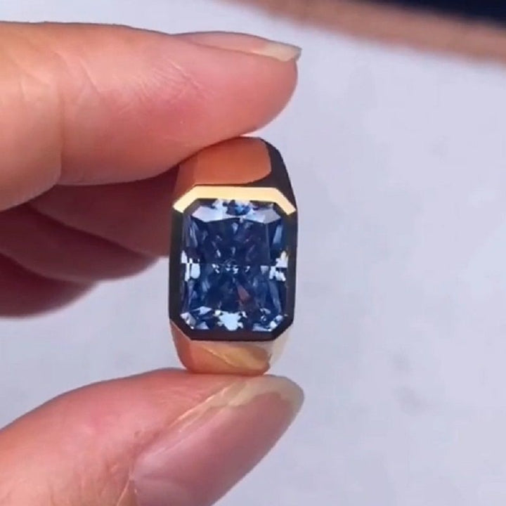 Men 5.0CT Golden Radiant Cut Blue Sapphire Engagement Ring Shineofdiamond