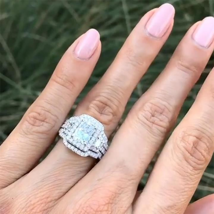 Radiant Cut Sterling Silver 3Pcs Bridal Set Shineofdiamond