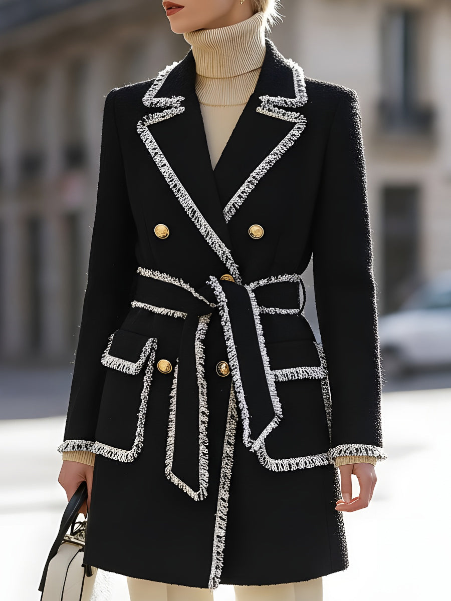 Double-Breasted Tweed with Contrast Fringe Trim - Coat