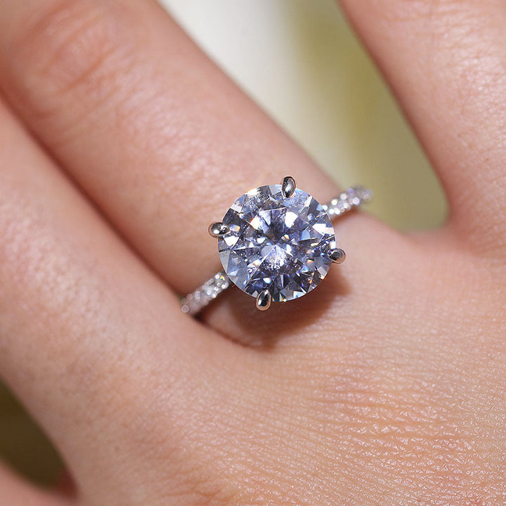 Classic Round Cut Sterling Silver Ring With Half Eternity Band Shine of Diamond