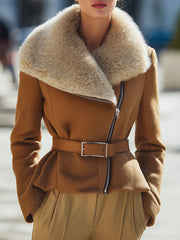 Caramel Wool Oversized Shearling Collar - Shearling Jacket