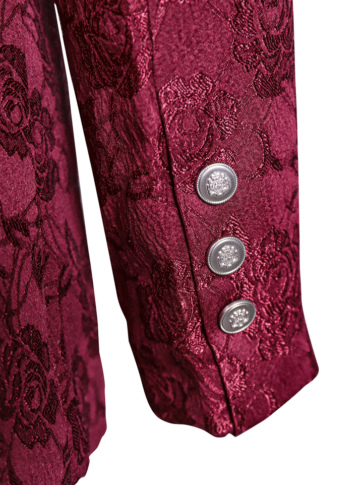 Burgundy Floral Jacquard Single-Breasted Blazer ZJ