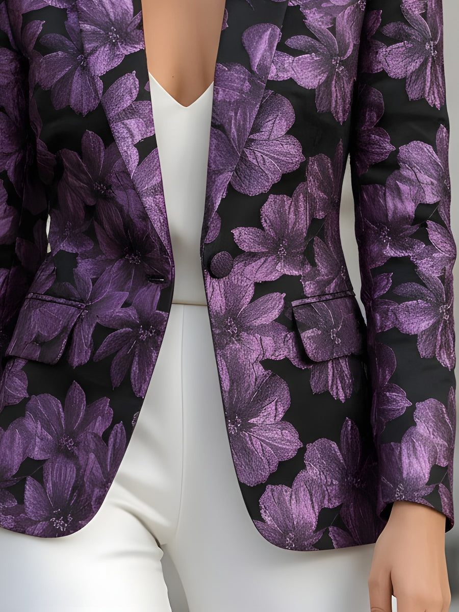 Tailored Purple Floral Jacquard Blazer - Blazer