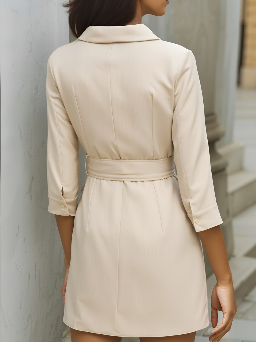 Tailored Blazer-Inspired Belted-Waist Dress - Mini Dress