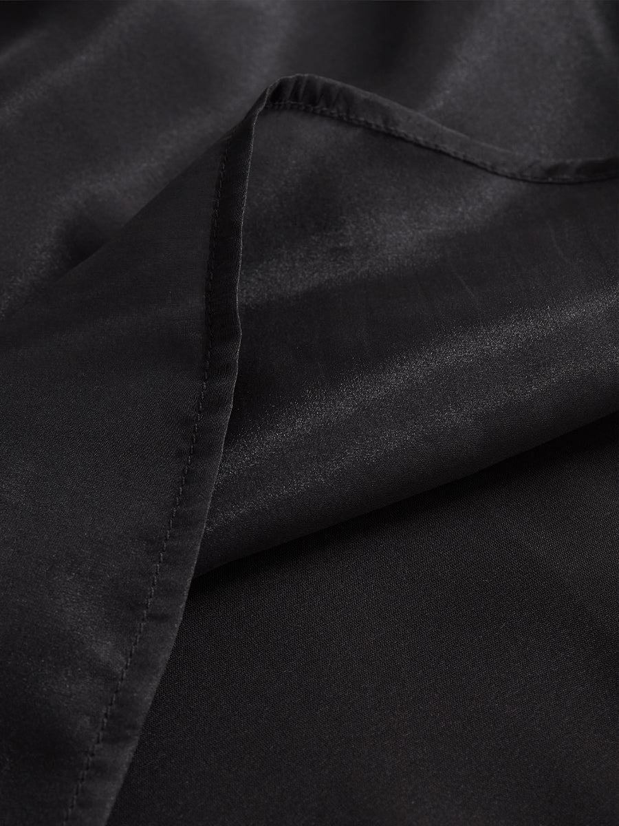 Elegant Black High-Neck Sheer Chiffon - Blouse
