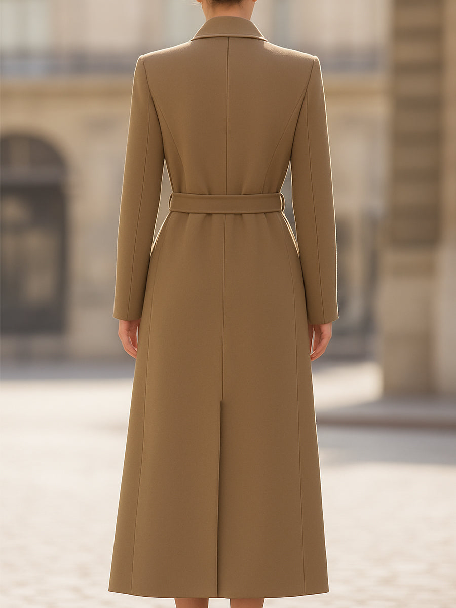 Women's Chic Belted Long Camel Coat - Coat