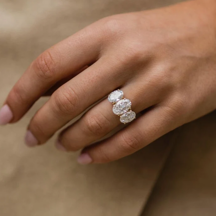 Three Stone Oval Cut Engagement Ring Anniversary Ring in Sterling Silver shineofdiamond