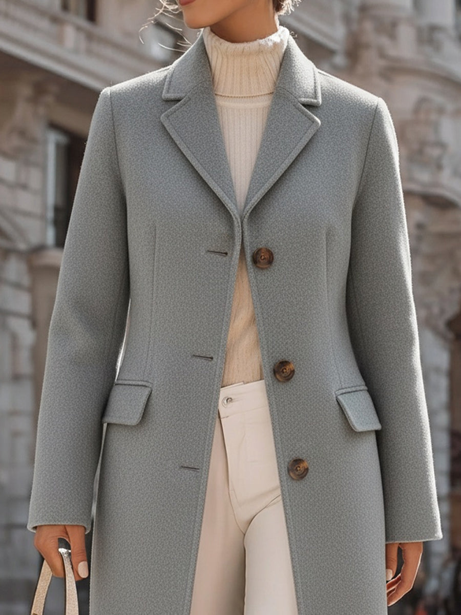 Elegant Grey Tailored Wool Coat With Sophisticated Comfort Fit - Coat