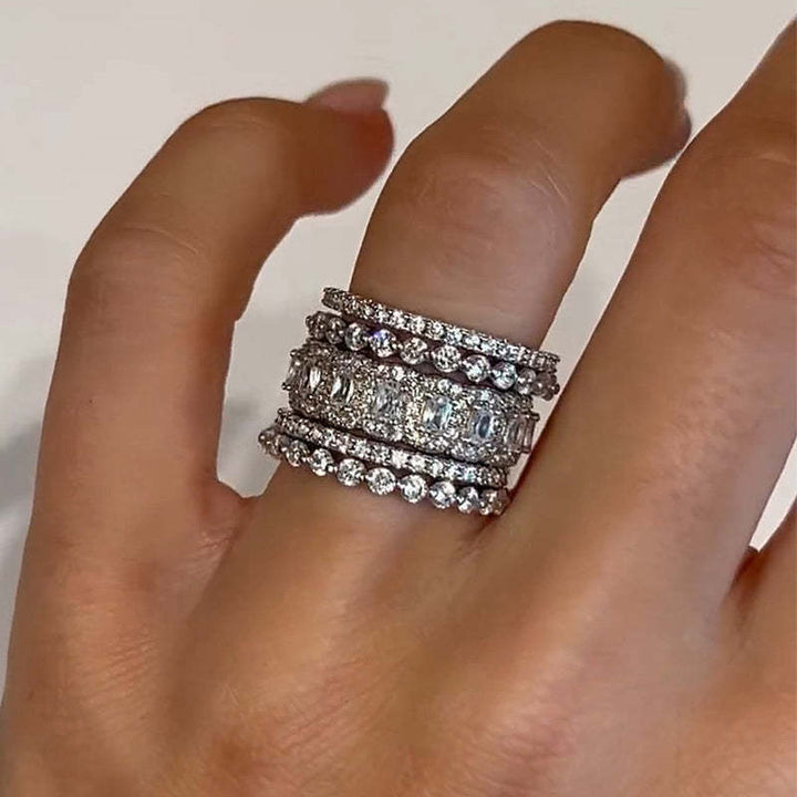 5PCS Cushion Cut Wedding Band Set in Sterling Silver Shineofdiamond