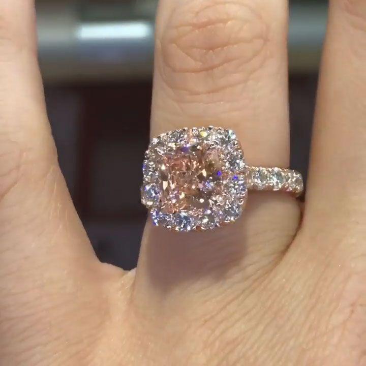 White Halo Pink Cushion Cut Engagement Ring Shineofidamond