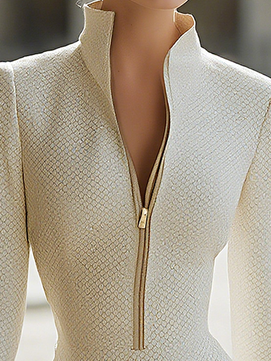 Textured Leather Zipper Hourglass Bodycon - Mini Dress