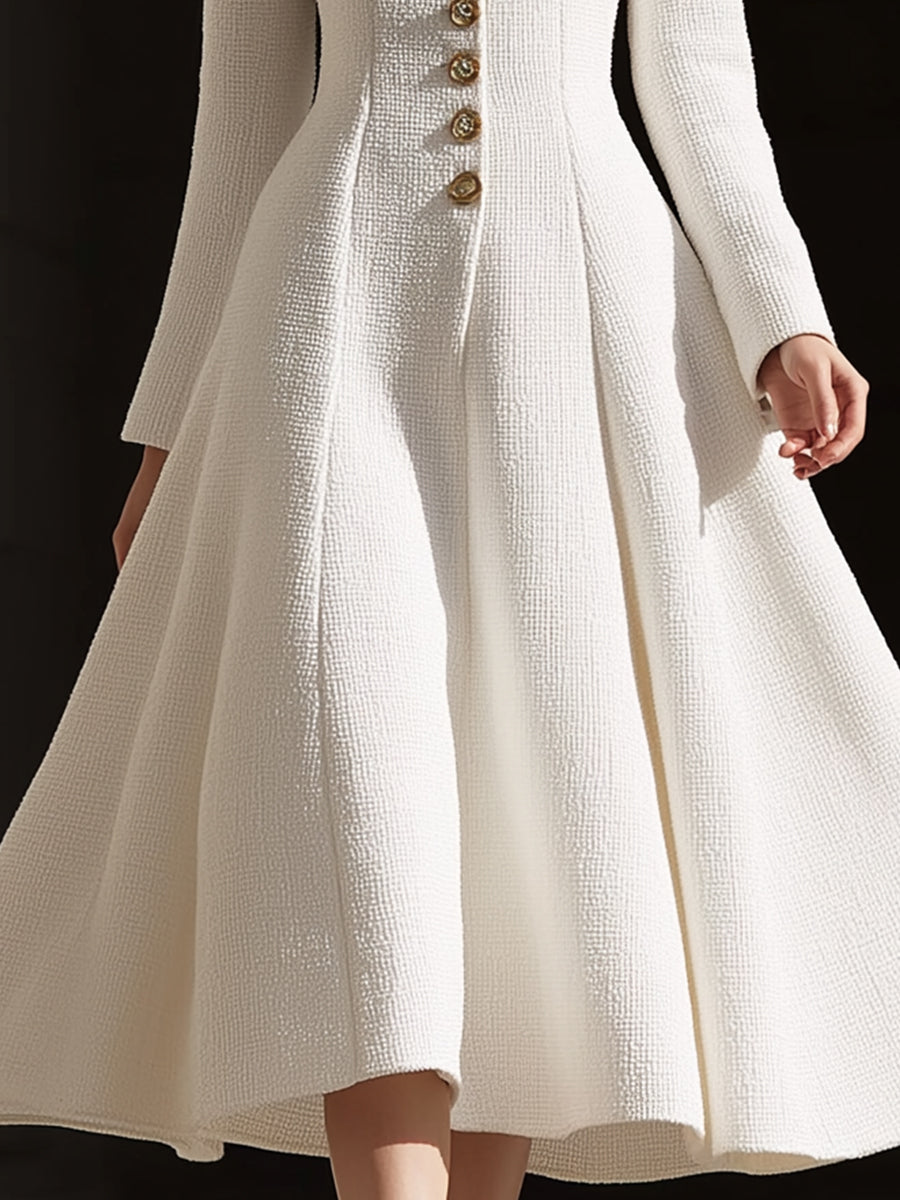 Ivory Tweed Tailored Lapel Sheath - Midi Dress