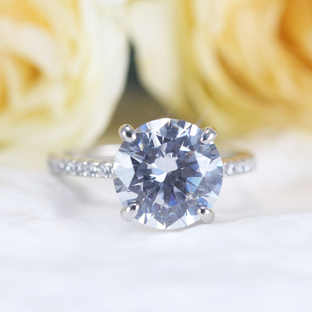 Classic Round Cut Sterling Silver Ring With Half Eternity Band Shine of Diamond