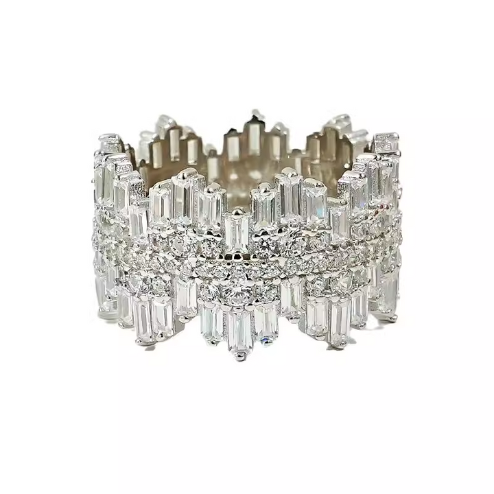 Luxury Irregular Multi Cut 925 Sterling Silver Wedding Band Shineofdiamond