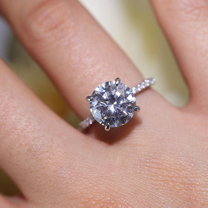 Classic Round Cut Sterling Silver Ring With Half Eternity Band Shine of Diamond