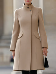 Elegant Fitted Beige Wool Coat With Classic Feminine Cut - Wool Coat