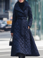 Navy Quilted Belted Wrap - Long Coat
