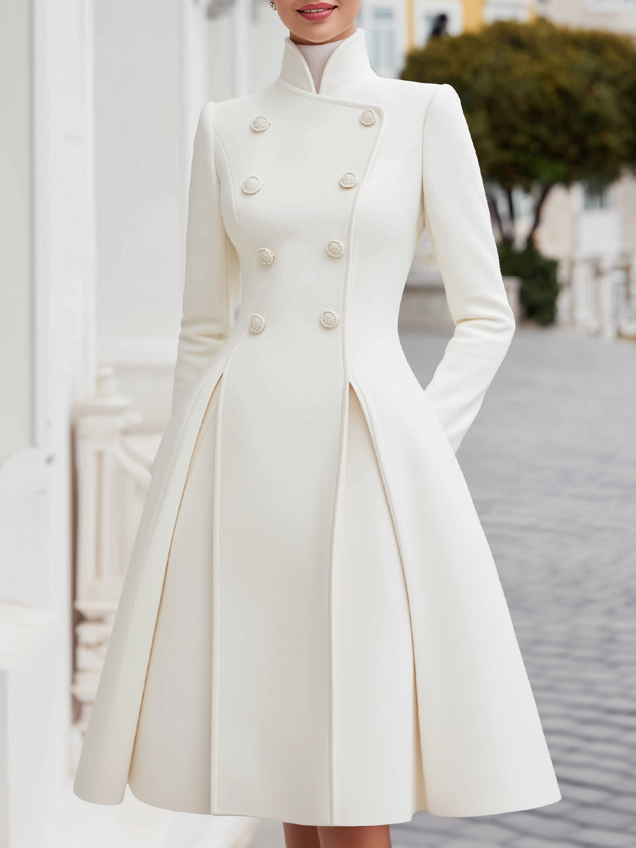 Elegant Double-Breasted Flared A-Line Women's Coat Dress - Coat Dress