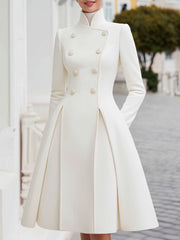 Elegant Double-Breasted Flared A-Line Women's Coat Dress - Coat Dress