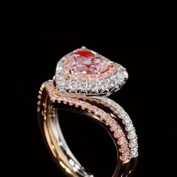 Two Tone Halo Heart Cut Crown Engagement Ring Shineofdiamond