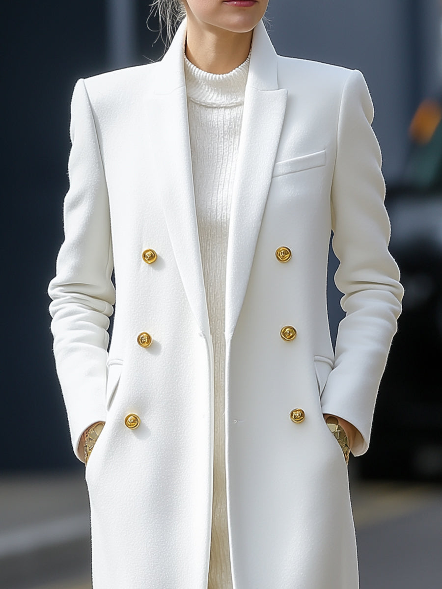 Classic White Double-Breasted Tailored - Longline Coat