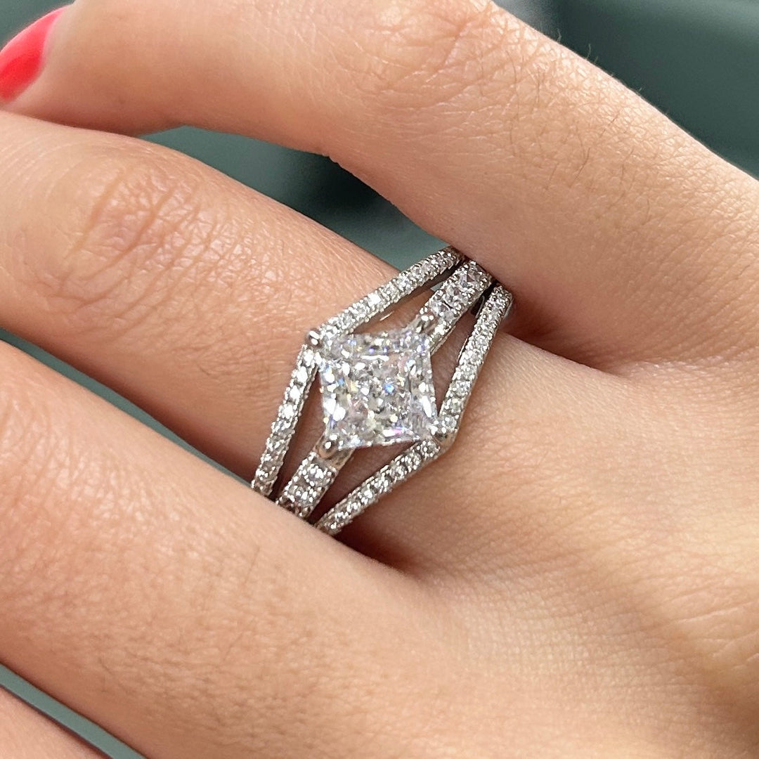 Size 12 | Sparkling Princess Cut Engagement Ring In Sterling Silver Shineofidamond