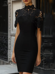 Elegant Black Lace Overlay - Cocktail Dress