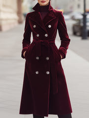 Belted Velvet Double-Breasted - Coat