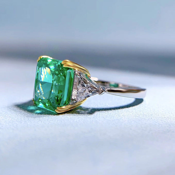 Two Tone Radiant Cut Three Stone Paraiba Sterling Silver Engagement Ring Shineofdiamond