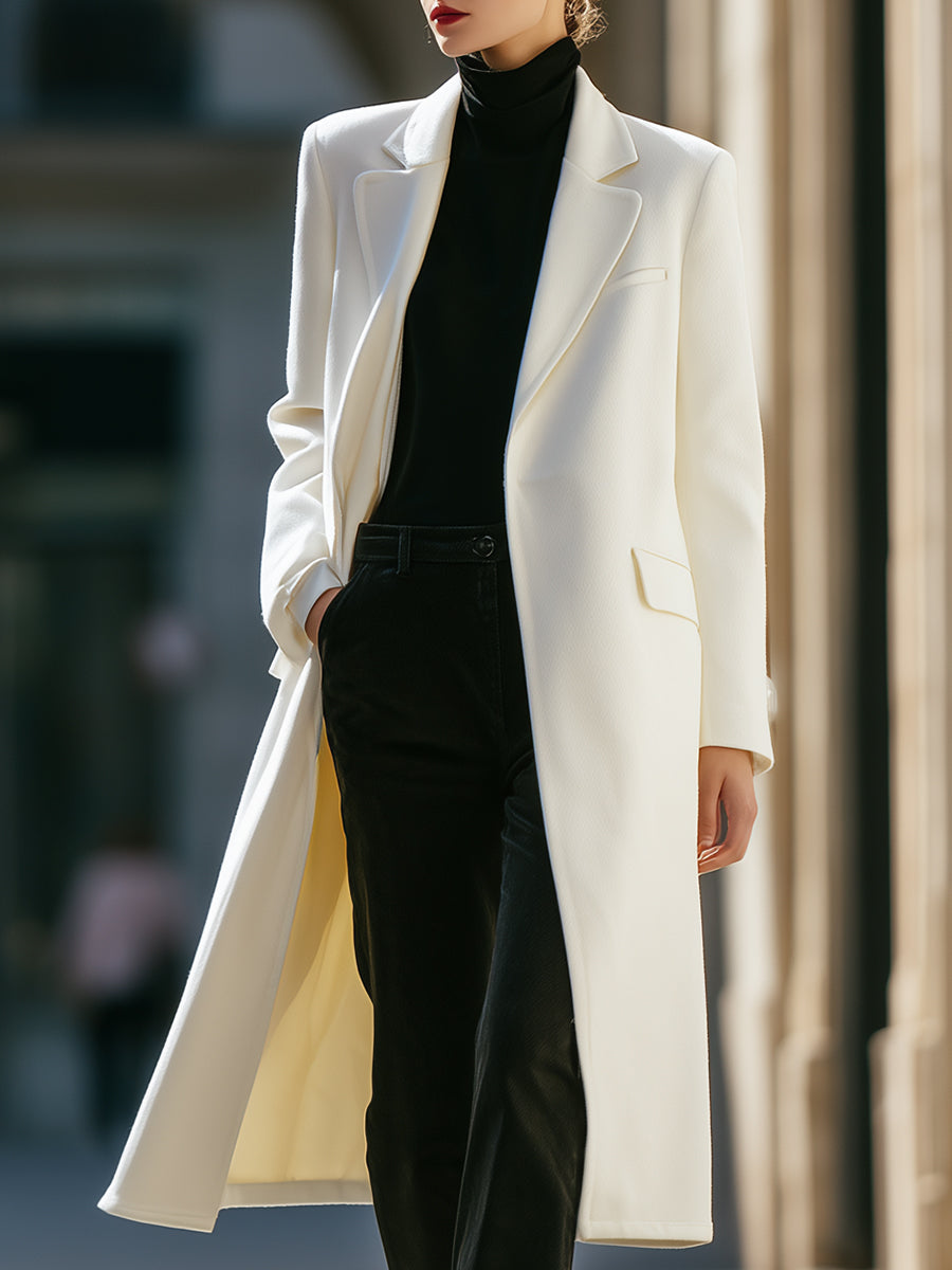 Timeless White Wool Longline - Long Coat