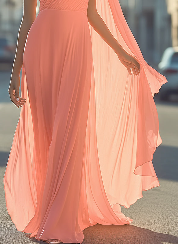 Ethereal One-Shoulder Chiffon Draped - Maxi Dress