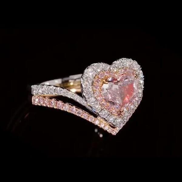 Two Tone Halo Heart Cut Crown Engagement Ring Shineofdiamond