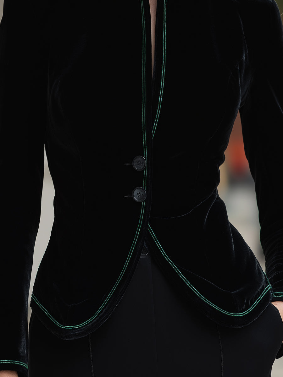 Tailored Velvet Blazer With Contrast Trim - Blazer