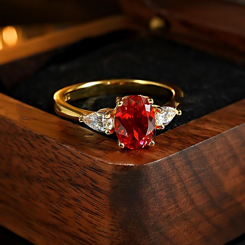 Classic Oval Cut Three Stone Ruby Sterling Silver Engagement Ring shine of diamond