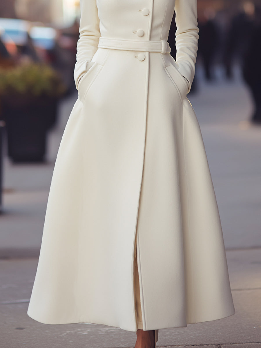 Regal White Military-Inspired Tailored Wool - Wool Coat