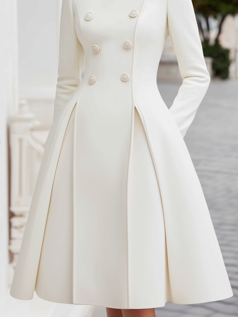 Elegant Double-Breasted Flared A-Line Women's Coat Dress - Coat Dress