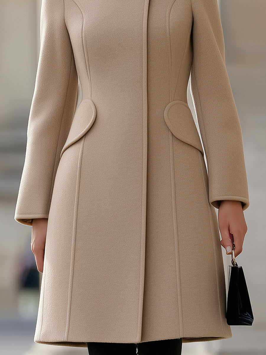 Elegant Fitted Beige Wool Coat With Classic Feminine Cut - Wool Coat