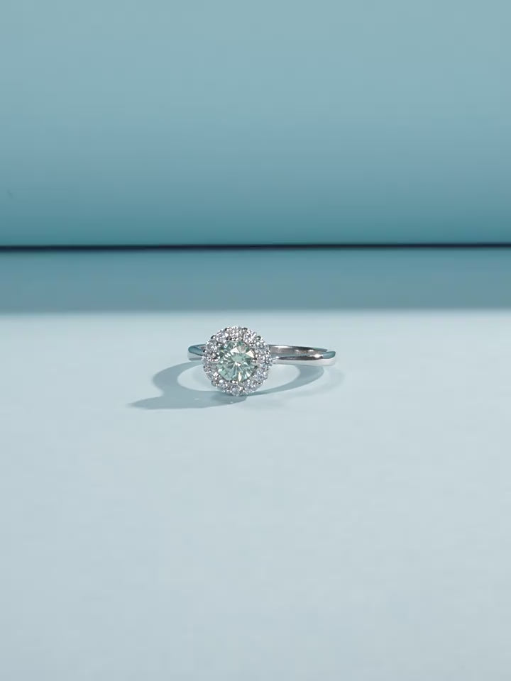 Halo 0.5CT Green Moissanite Silver Ring Carly Jewelry