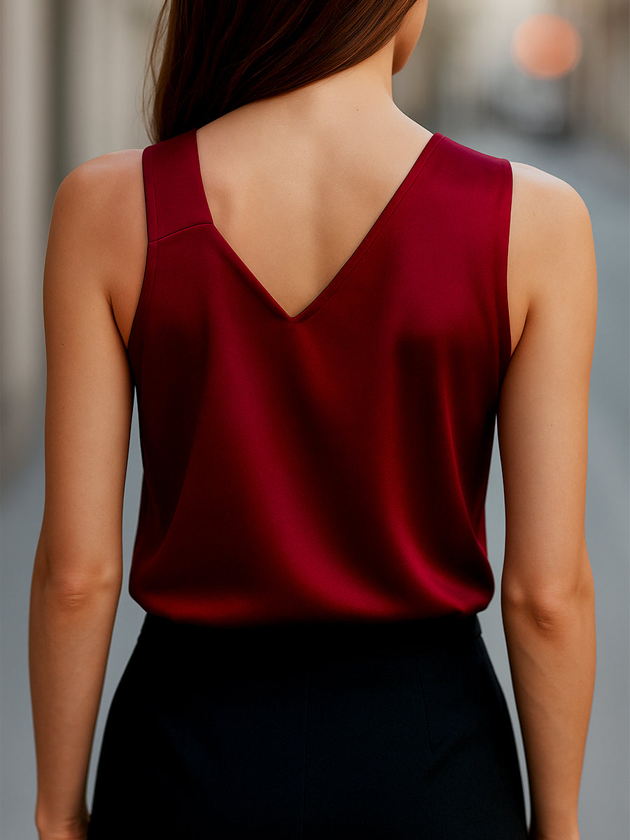 Sleek Satin Asymmetrical Neckline - Blouse