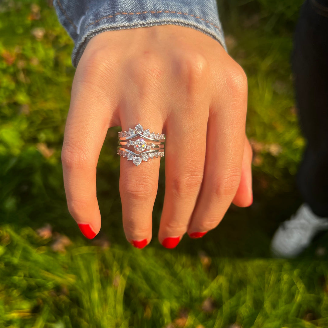 Elegant Round Cut Insert Bridal Set For Women In Sterling Silver Shine of Diamond