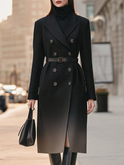 Women's Black Ombre Double-Breasted Belted - Coat
