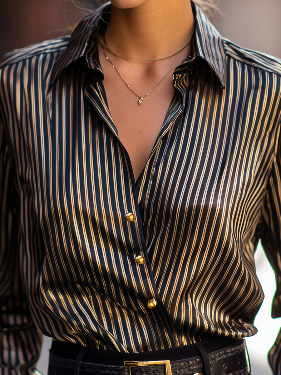 Women's Metallic-Stripe Satin - Blouse