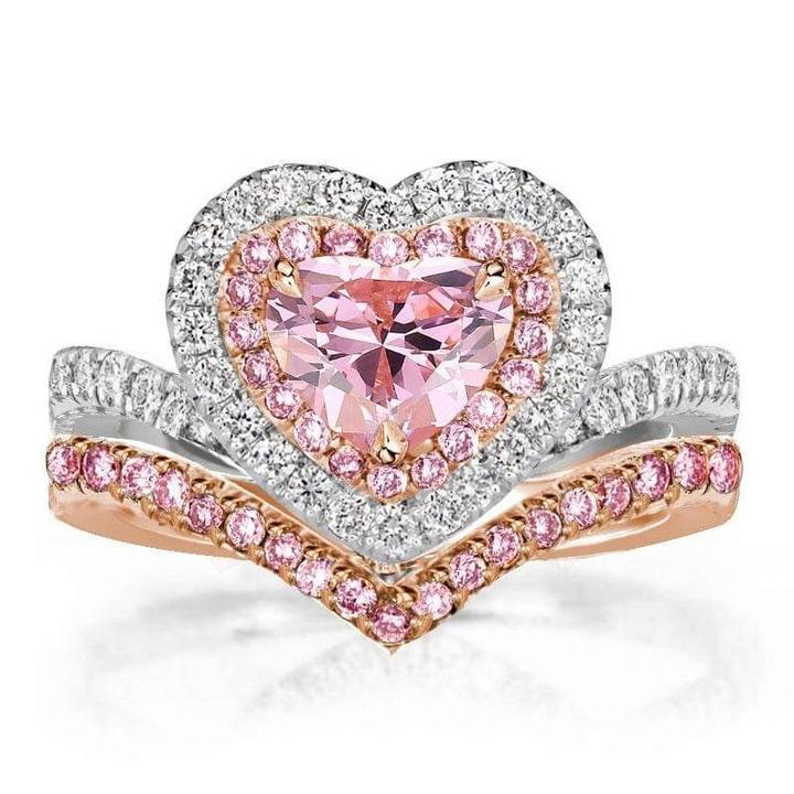 Two Tone Halo Heart Cut Crown Engagement Ring Shineofdiamond