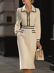 Classic Contrast-Trim Button-Front Midi Dress - Midi Dress