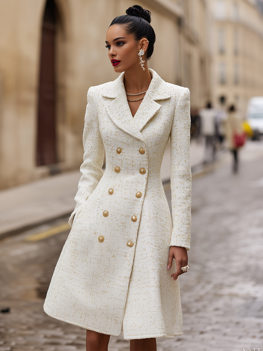 Regal Double-Breasted Ivory Coat Dress - Coat Dress