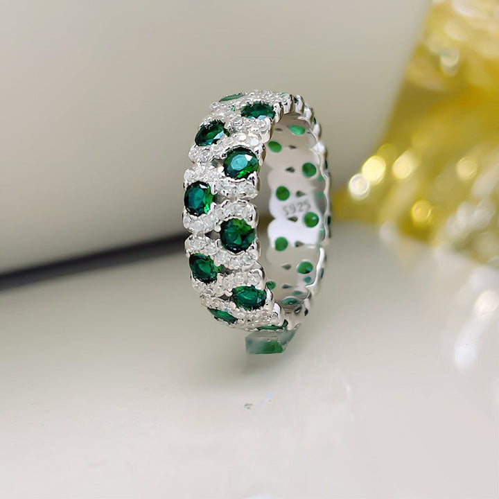 Rose Red and Emerald Green Eternity Wedding Band shine of diamond